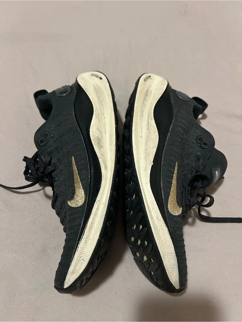 Nike Black Knit Athletic Sneakers with Cream Sole and Red Lining